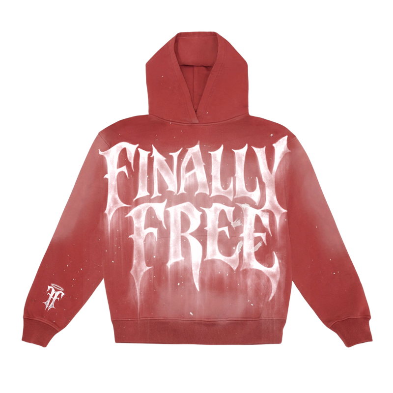 Finally Free Paint Dyed Hoodie - Red